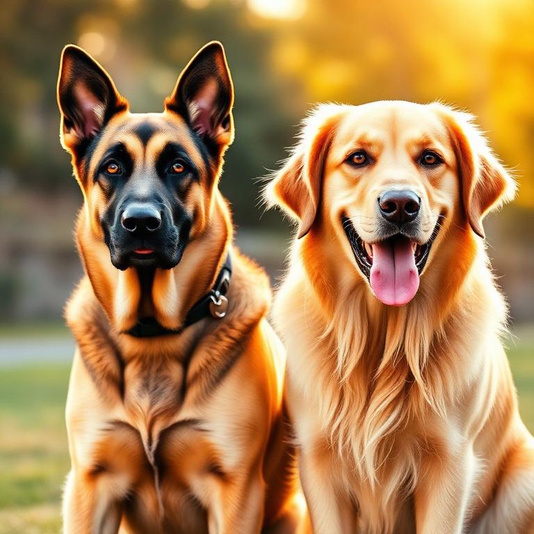 Pastor Belga Malinois e Golden Retriever
